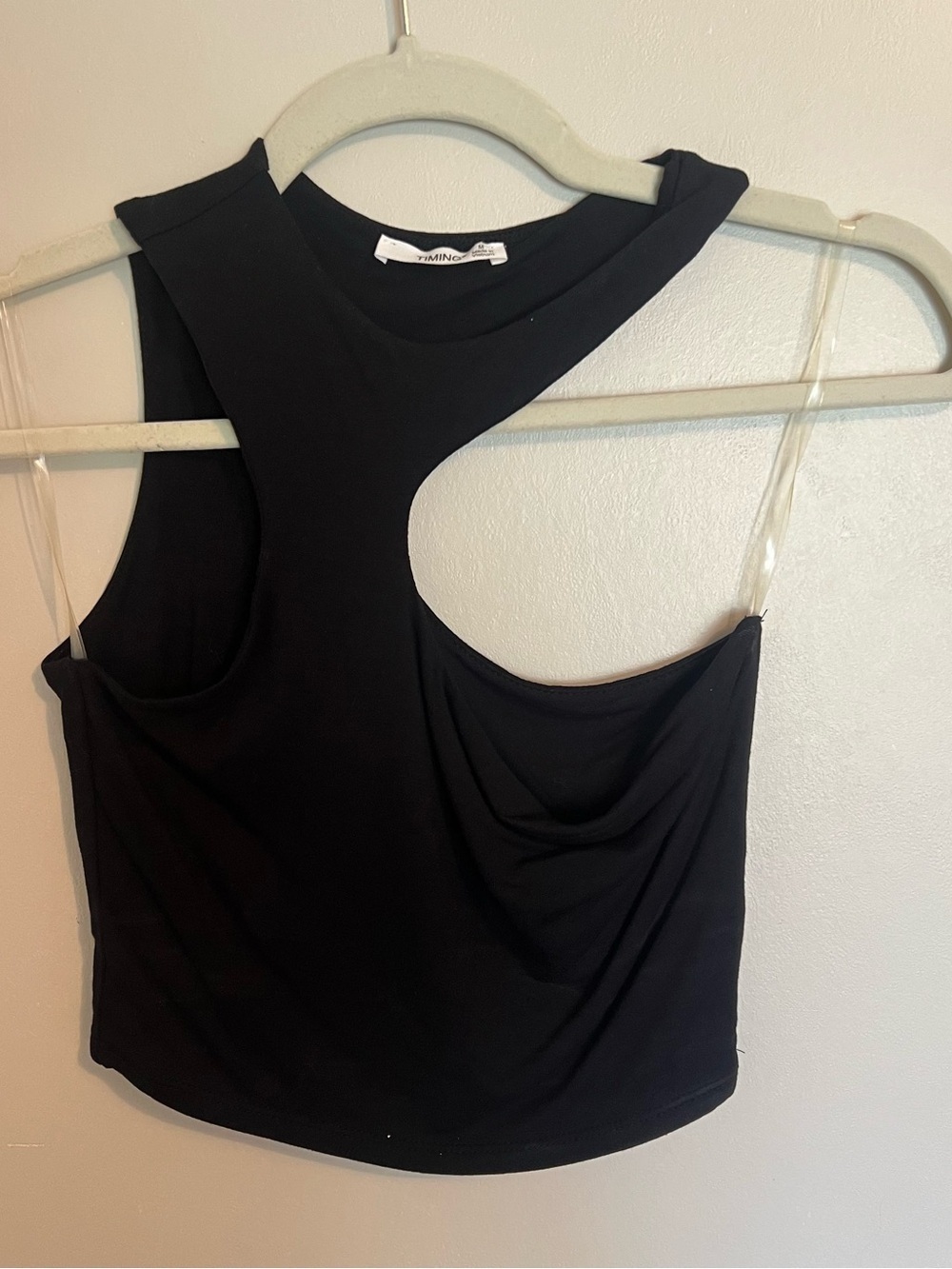 Timing Black Asymmetric Cutout Cropped Tank Top